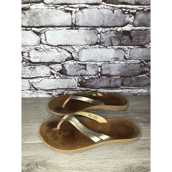 Olukai Kapehe Luana Gold Leather Beach Flip Flops Sandals Women’s Sz 9M US/39EU - Picture 10 of 16